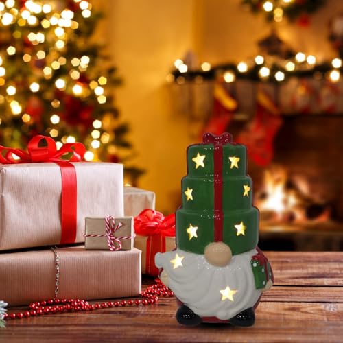 Gnomes de Noël en céramique avec lumière LED pour décoration de table festive