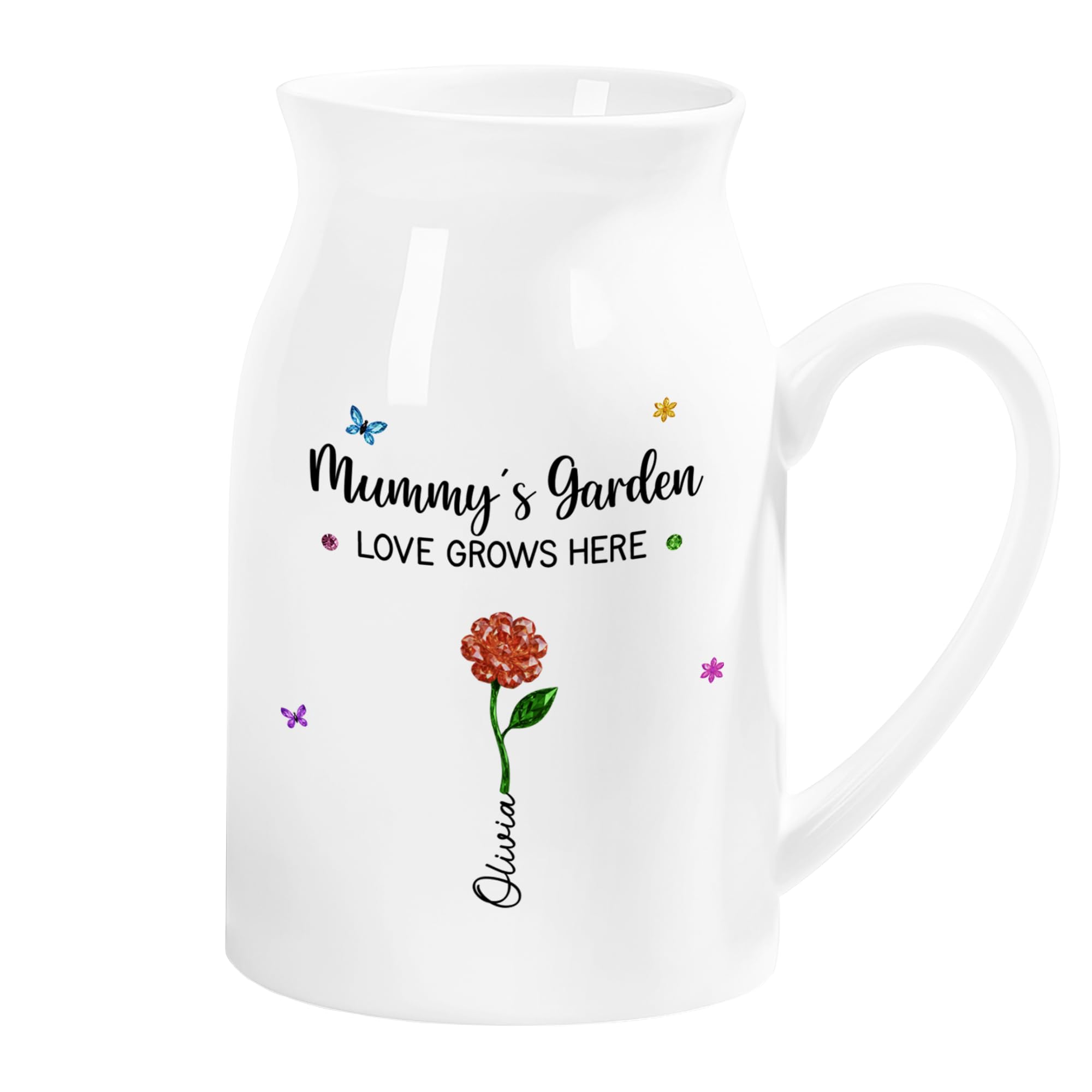 Personal Chic Personalised Flower Vase - Mum/Granny's Garden Love Grows Here - Jug vases for flowers, ceramic vase, granny vase, Mum's Flower Vase, grandma garden gifts (1 Kid)