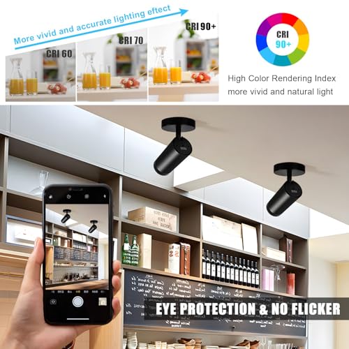 Image of 2Pack Zoomable Ceiling Spot Lights Indoor 5 Color Adjustable 20W Ceiling Spotlight Fixture Led Flush Mount Directional Black Dimmable Led Spotlight Fixture for Home Wall Art Pictures
