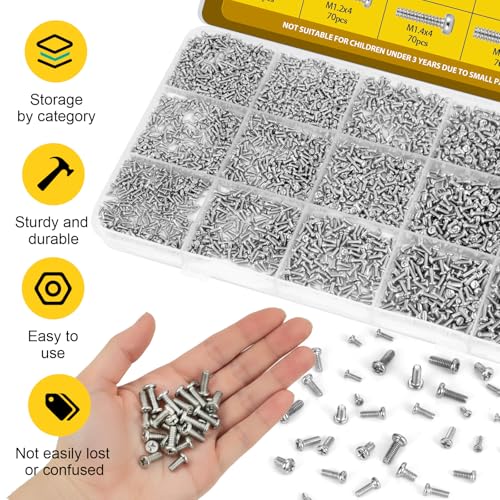 Image of 1140PCS Micro Small Pan Head Machine Screws Assortment Kit,M1 M1.2 M1.4 M1.6 M1.7 Tiny Screws for Electronics,Eyeglasses, Watches, Clocks