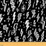 Flash Lightning Strike Print Boys Man Gamer DIY Fabric by The Yard for Kids Woman Craft Lovers,Hand Drawn Doodle Game Design Theme,Decorative DIY Fabric for Upholstery and Home Accents,1 Yard,Black