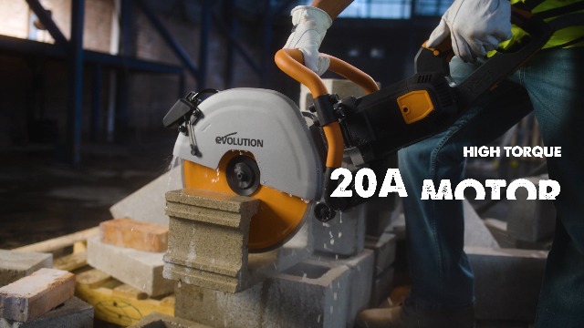 Evolution R14DCT 14" Electric Concrete Saw - 20A Motor, 5-1/8" Cut Depth - Auto Dust Control - No Gas, Low Maintenance - 3-Year Warranty