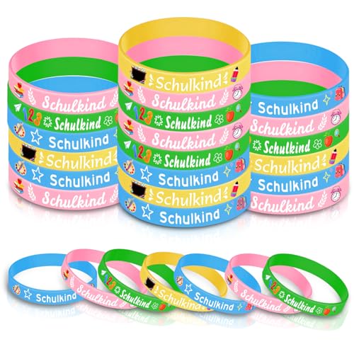 YYSWSAKY 24 pulseras escolares, finalmente escolares 2025, regalos para comienzo del colegio para niños y niñas, bolsa de regalo, pulseras con diseños ABC 123"