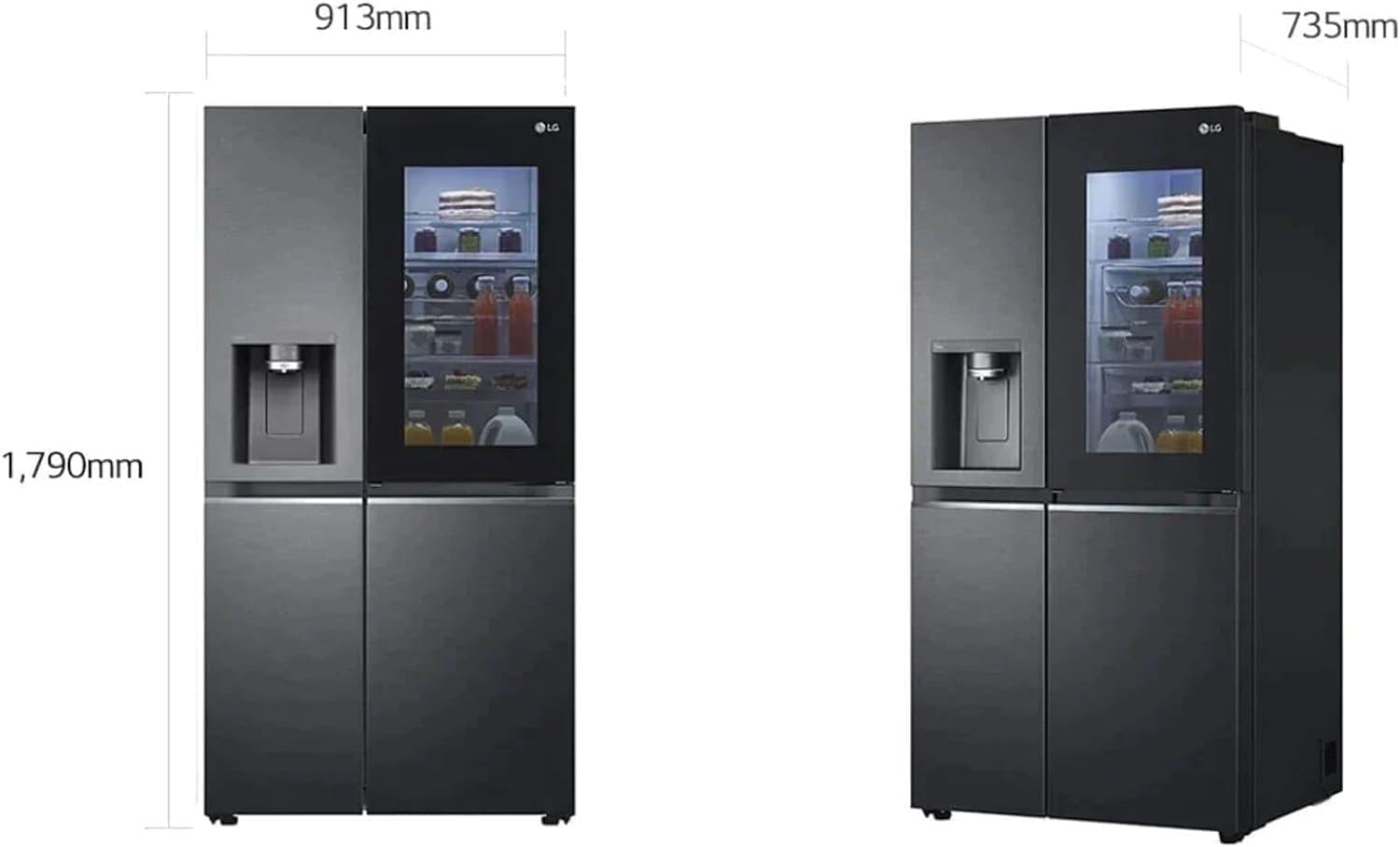 LG GSXV90MCDE Side-by-Side Kühlschrank mit Gefrierfach (628 L, Energieklasse D) mit InstaView, Door-in-Door, Craft Ice, Eis- und Wasserspender, Total No Frost, Schwarz