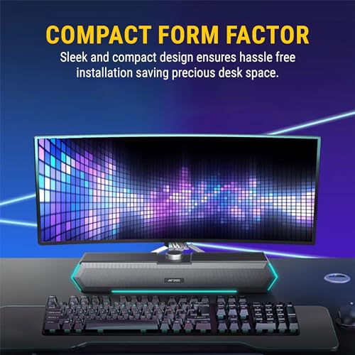 Image of Ant Esports GS365SB Mini Soundbar Wired PC Speaker,USB Powered 3.5MM 10W Dual HiFi Stereo, LED Lighting Speakers with Surge Clear Sound for Desktop,Laptops,MacBook,Tablets,Monitor,Mobiles,PC- Black