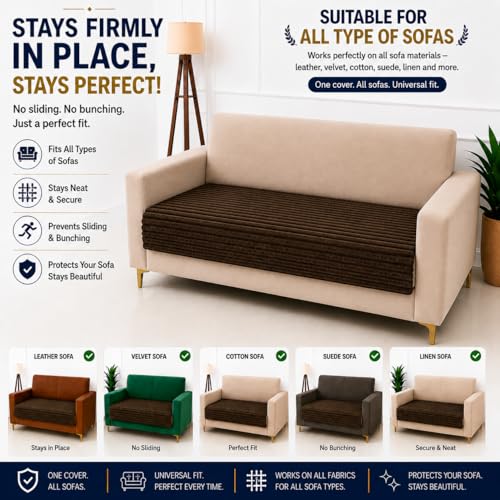 Image of Homerz Premium Rabbit Fur Sofa Cover with Anti-Skid Backing, Soft Plush Fabric Sofa Protector for Living Room Furniture (Brown, 2 Seater, Only Seat Cover)
