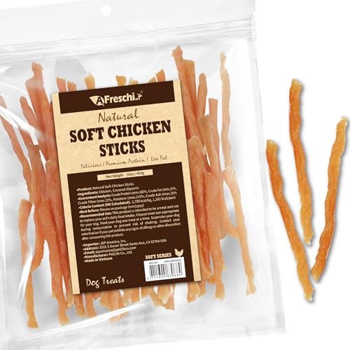 A Freschi srl Soft Chicken Dog Treats All Natural High-Protein Healthy & Easily Digestible Grain-Free Puppy Chews Human Grade Training & Rewards Dog Snacks Chicken Sticks 16 oz Pack