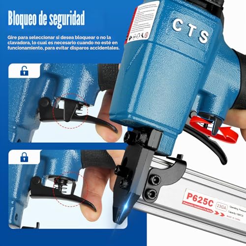 Miniatura 4 de Cts P625c - Clavadora De Pines De Calibre 23 Con 3000 Clavos, Pistola Neumática De Clavos Sin Cabeza Con Bloqueo De Seguridad, Se Adapta A Clavos De 12 A 25 Mm, Microalfiler De Aire Para Armarios