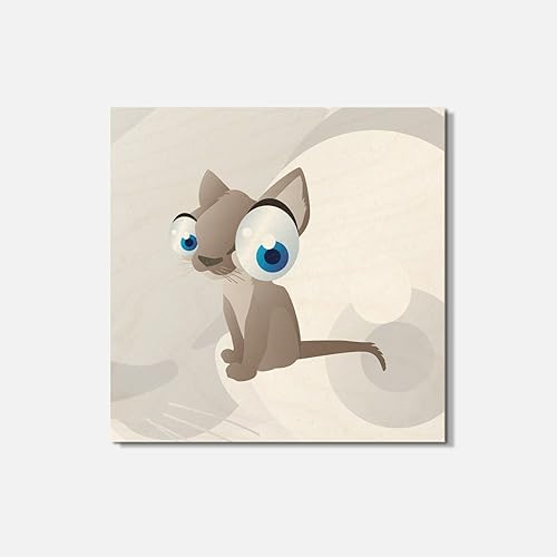 Cat Funny Animal Square Wooden Coaster, Idea, Handmade Gifts, Wood Bottom for Tabletop Protection, Suitable for All Cups, Cool Home Decor, Size -