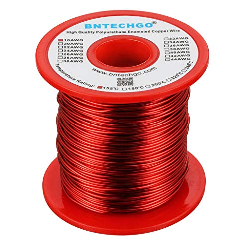 Image of BNTECHGO 18 AWG Magnet Wire - Enameled Copper Wire - Enameled Magnet Winding Wire - 1.0 lb - 0.0393 inch Diameter 1 Spool Coil Red Temperature Rating 155℃ Widely Used for Transformers Inductors | 18 Gauge Enameled Copper Coil Wire Widely Used For Transformers, Inductors, Speakers, Electromagnets, Educational Experiments