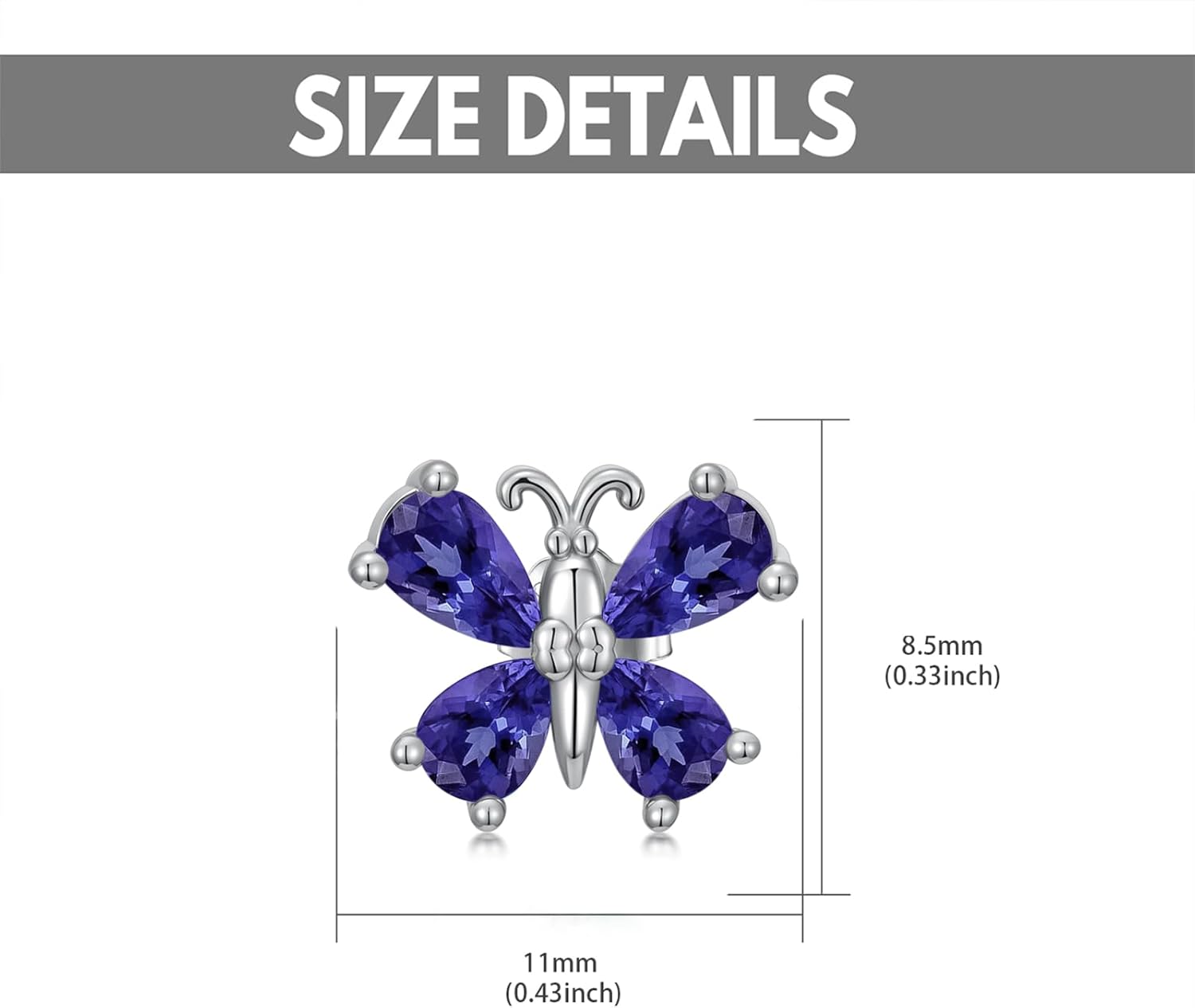 Butterfly Earrings for Women, S925 Sterling Silver Birthstone Stud Earrings Colored Gemstone Butterfly Jewelry Birthday Celebration Gift - Image 5