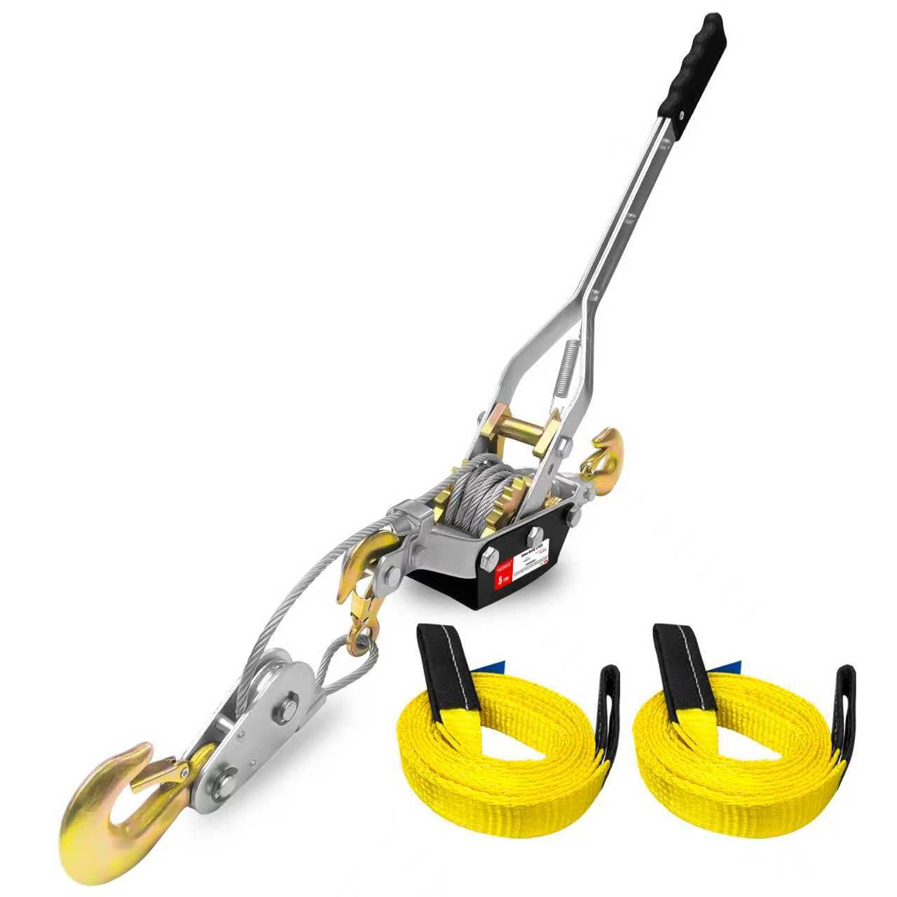 Come Along Winch, 5-Ton (10,000 Lbs) Pulling Capacity, 10Ft, 3 Hook, Heavy Duty Power Cable Come Along Tool with Dual Gears, Hand Winch Cable, Automotive Hoist Winch Puller, Recovery Gear