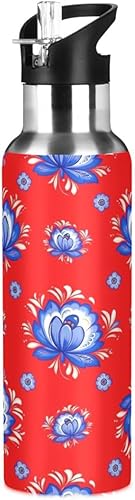 Russian Folk Floral - Botella de agua de acero inoxidable aislada al vacío de 20 onzas, sin BPA, botella de agua deportiva a prueba de fugas