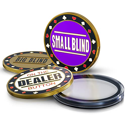 wortek Noble Poker Button Set Dealer Button Set en métal avec étui de Protection I Dealer Button Big Blind Button et Small Blind Button I Pièces...