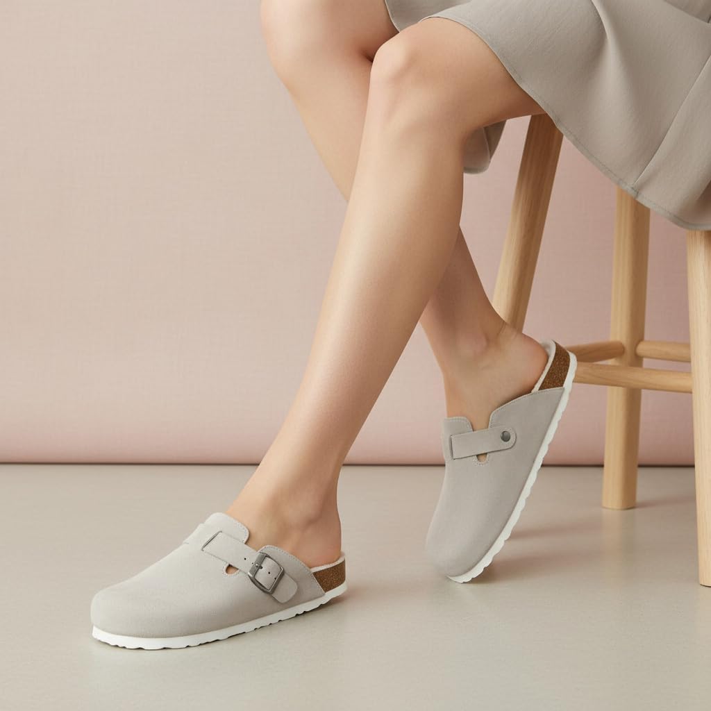 CUSHIONAIRE Women's Hana Cork footbed clog with Genuine Leather upper, Faux Fur lining, and +Comfort - Image 7