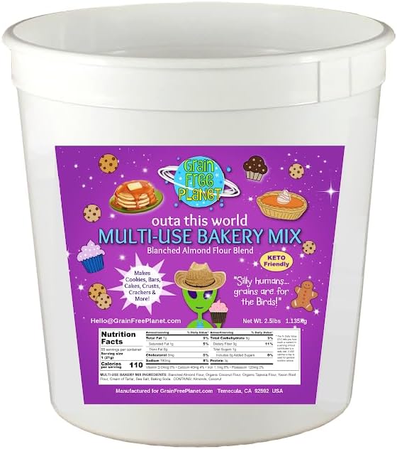 Grain Free Planet's Multi-Use Bakery Mix | Clean Keto Low Carb Baking Mix | Makes Cookies, Pancakes & Waffles, Pie Crusts, Cakes and More | Free From Gluten, Grains, Dairy, Sugar, Soy, and Lectins | 2.5lb