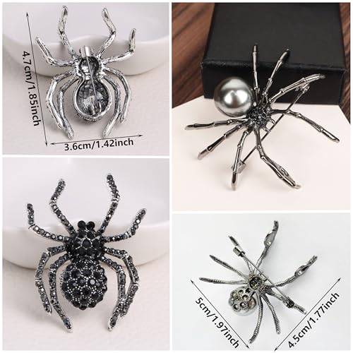 Image of 2 Pcs Spider Brooch Pins Set for Women Men With Faux Pearl Halloween Black Crystal Rhinestone Spider Brooch Pin Unisex Witch Jewelry For Halloween Costume Party Decoration Accessories Gift