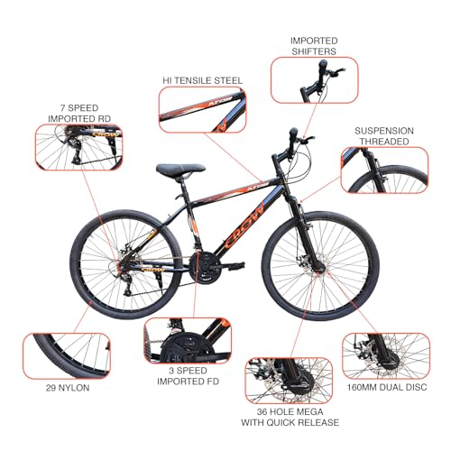 Image of CROW - Atom 21 Speed Gear Cycle | 29 inch T Cycle for Boys 12 to 15 Years | Bicycle for Men Adult | Mountain Bike with Front Suspension & Dual Disc Brakes| Unisex MTB Cycle for Men |