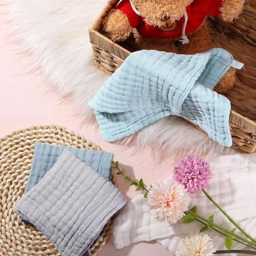 Image of Little Boo Muslin 6 Layer Organic Cotton Face Towels for Newborn Baby Extra Soft Hankies Reusable Napkins for Infants Toddlers /Kids (Pack of 5). Multicolor