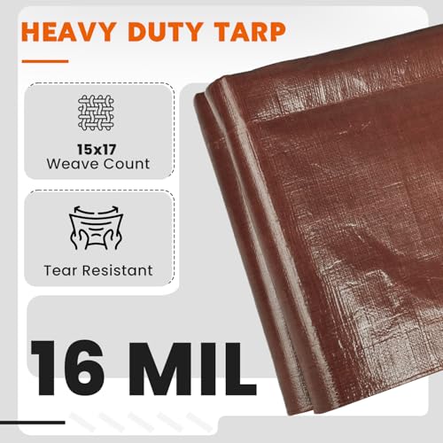 Keten Tarps Heavy Duty Waterproof 20x30 Feet, Extra Thick 16 Mil (Brown) by Keten - Used condition - Image 2