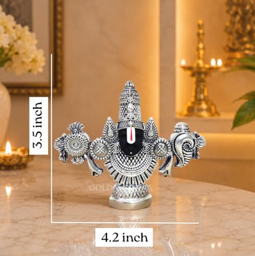Image of Gold Art India Lord Venkateswara Balaji Idol | Silver-Plated Antique Matte Finish | 3.5 x 4.2 inch | Tirupati Balaji Statue for Home Mandir, Office & Gift Purpose