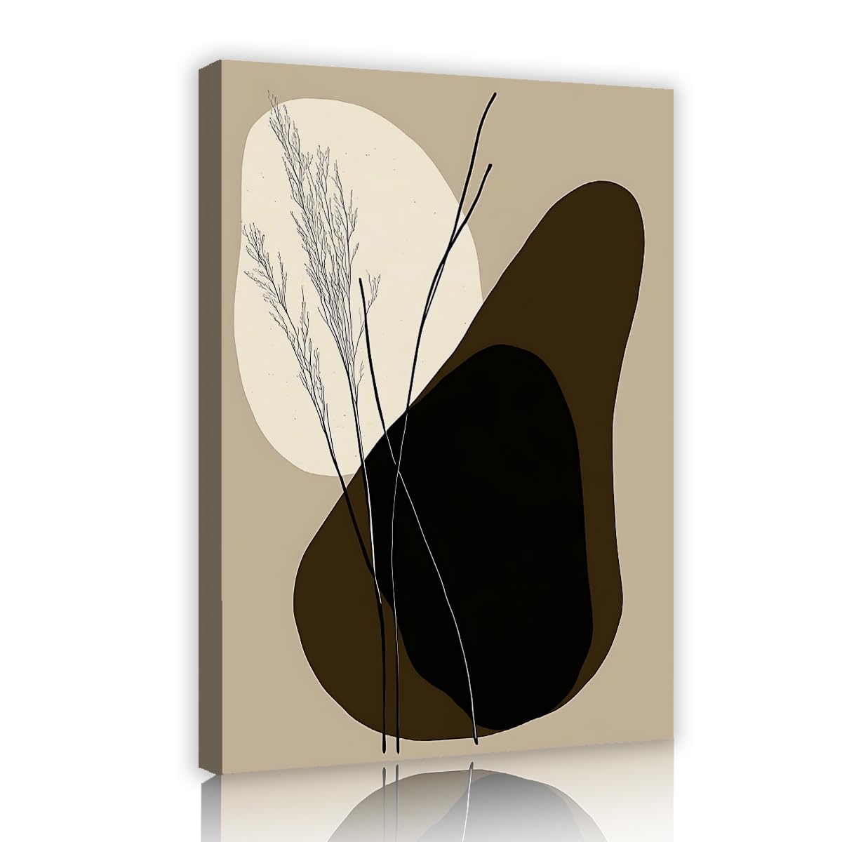 Via Vela Mid Century Aesthetic Framed Canvas Prints Hallway Abstract Botanical Grass Painting Beige Pictures Contemporary Artwork for Living Room Decor 70x105cm