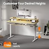 WALKINGDESK Biurko z elektryczną regulacją wysokości z Tacka na klawiaturę, 160x60 cm biurko do pracy na stojąco i na siedząco z 2 szufladami, haczykami, Dąb