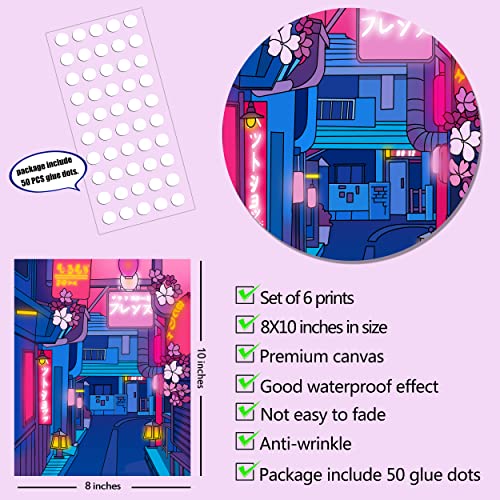Japanese Wall Art Prints Set Of 6 Anime Neon Posters Abstract Illustration Wall Art Tokyo Streets In The Night Sky Picture Fashion Canvas Art Painting For Living Room Bedroom Wall Decor (8"X10" Unframed) #TOP1