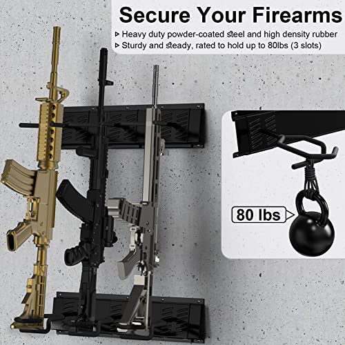 Mimoke Indoor Gun Rack Wall Mount Adjustable Rifle Rack Storage Heavy Duty Steel For 3 Guns Stand And Shotgun Rifle Holder (3Slot) #TOP2