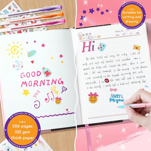 Sicbanna Diary with Lock for Girls Ages 8 9 10 11 12 Year Old, Kid Secret Notebook Locked Diary with Pens, 256 Pages Trendy Watercolor Journal with Lock for Teen Girls 8-12 Birthday Gift - Image 5