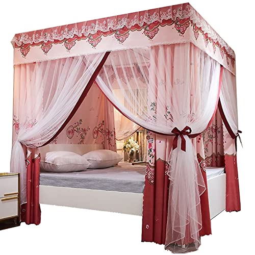 Mosquitera de cama cuadrada roja de 120x200 con cuatro postes