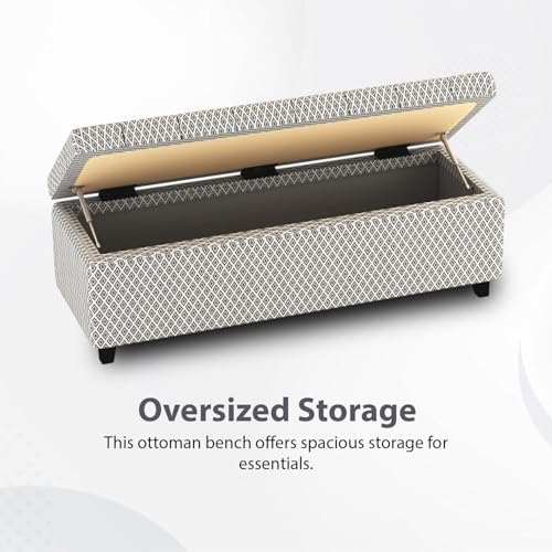 Image of 3 Seater Upholstered Ottoman Bench with Storage for Living Room | End of Bed Storage Seat | Button Tufted Pouffe Storage Settee Couch for Living Room Bedroom Office