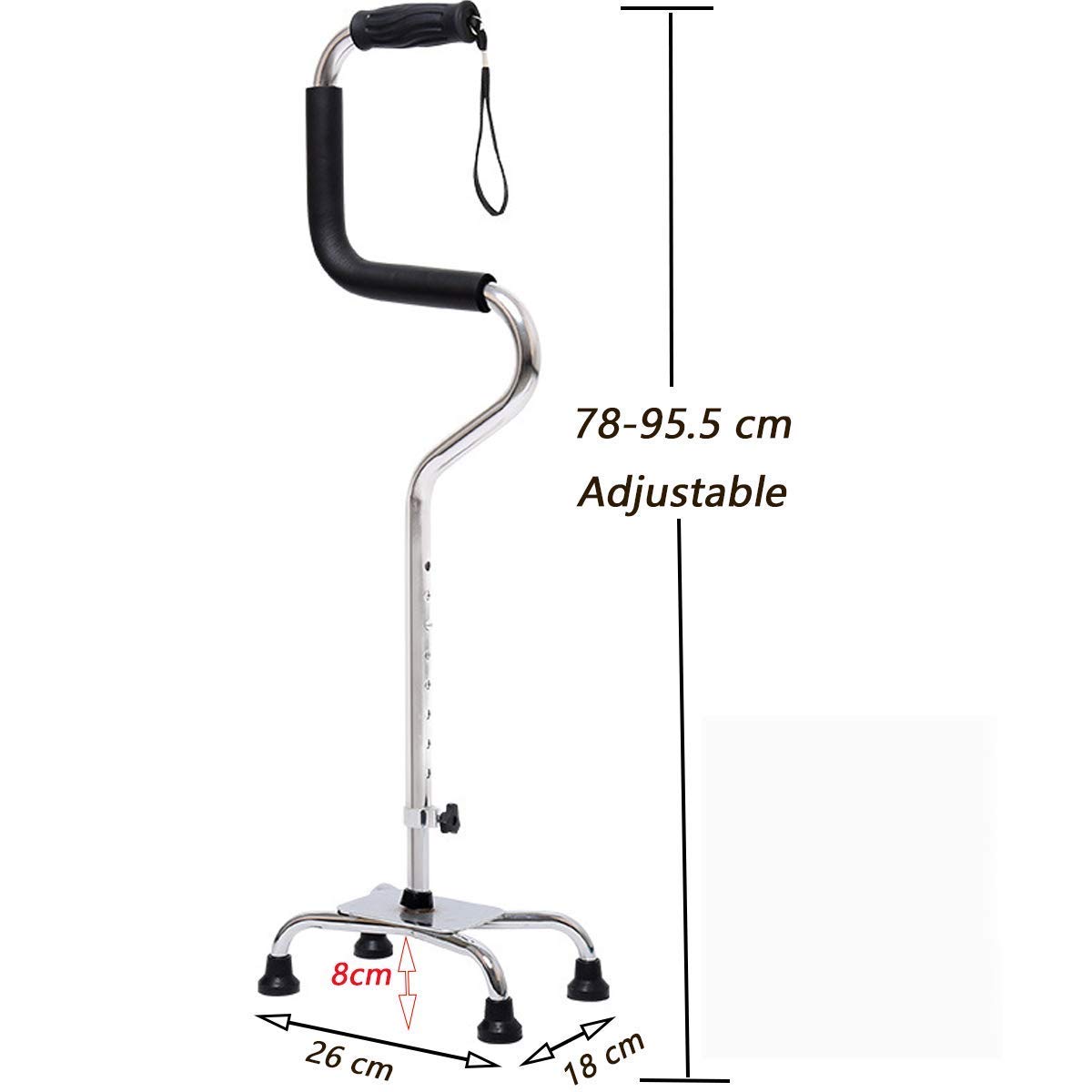 Bastone da passeggio/bastone, assistito per alzarsi a quattro zampe regolabile 78-95,5 cm impugnatura morbida leggera per anziani/donne/uomini lega di alluminio 1,2 kg carico 130 kg, stampelle Times