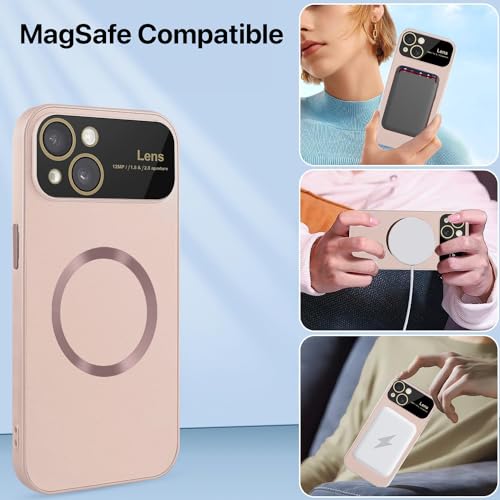 Image of Vaku Luxos Premium Polarized Leather Back Cover for iPhone 15 Plus Texture Full Lens Protection Silicon Case Scratch Resistant Slim Thin Compatible with Mag-Safe - Baby Pink