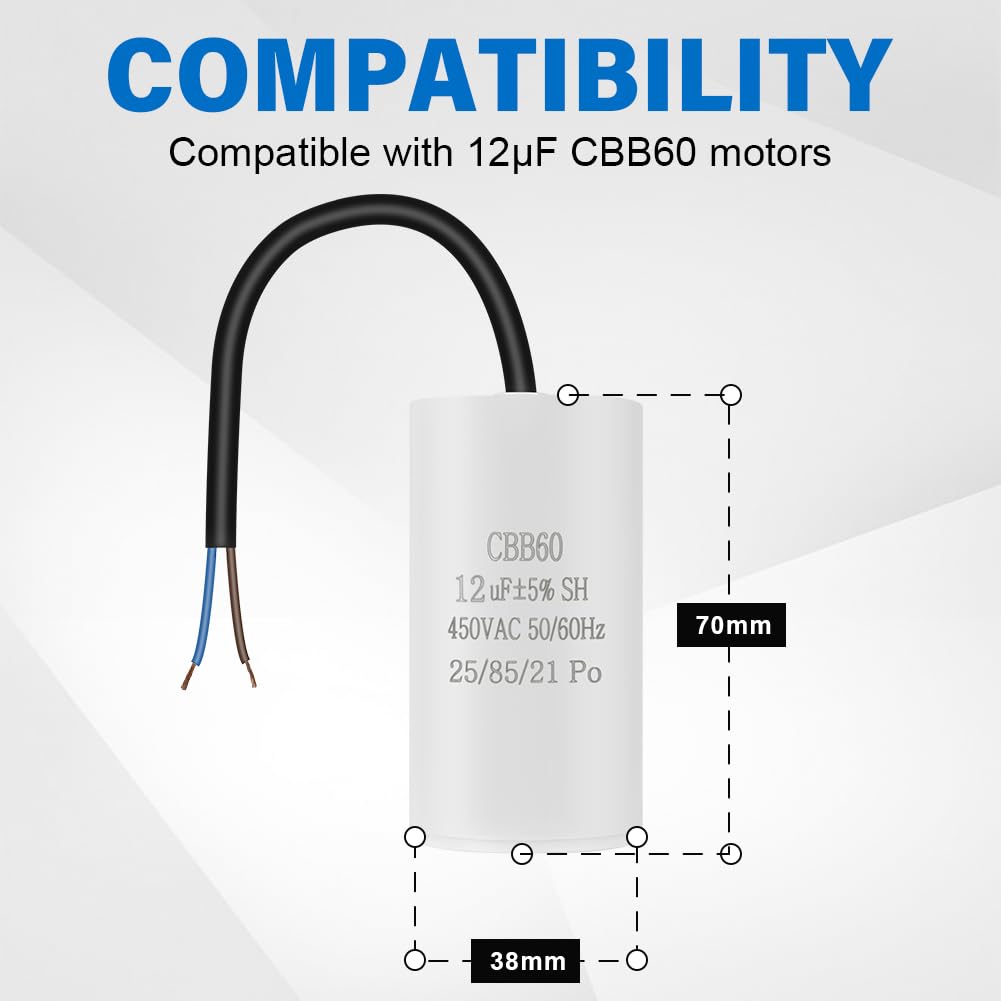 OFFCUP CBB60 Condensador Permanente 12μF 450V 50/60Hz para Motores Eléctricos