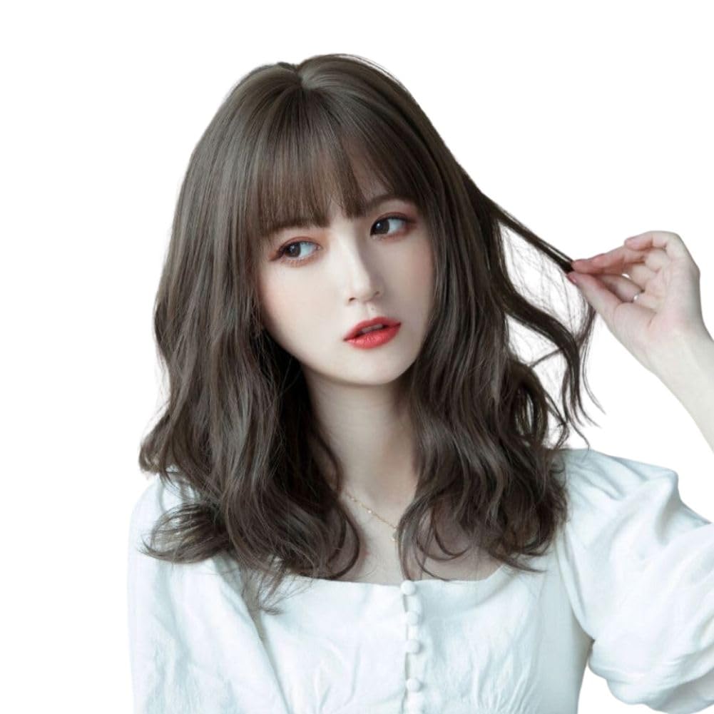 ALVEIN ウィッグ ウェーブ カール 巻き髪 セミロング ヘアカット フェミニン パーティースタイル ソフトウェーブ グラマラス エレガント リアルな質感 (ブラック)