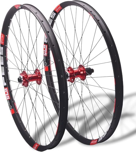 26 27.5 29インチ マウンテンバイク用ホイールセット ディスクブレーキ MSハブ 12速アルミ合金ダブルウォールリム スルーアクスル 15X100/12X142mm ブルー 26インチ(Red,29inch)