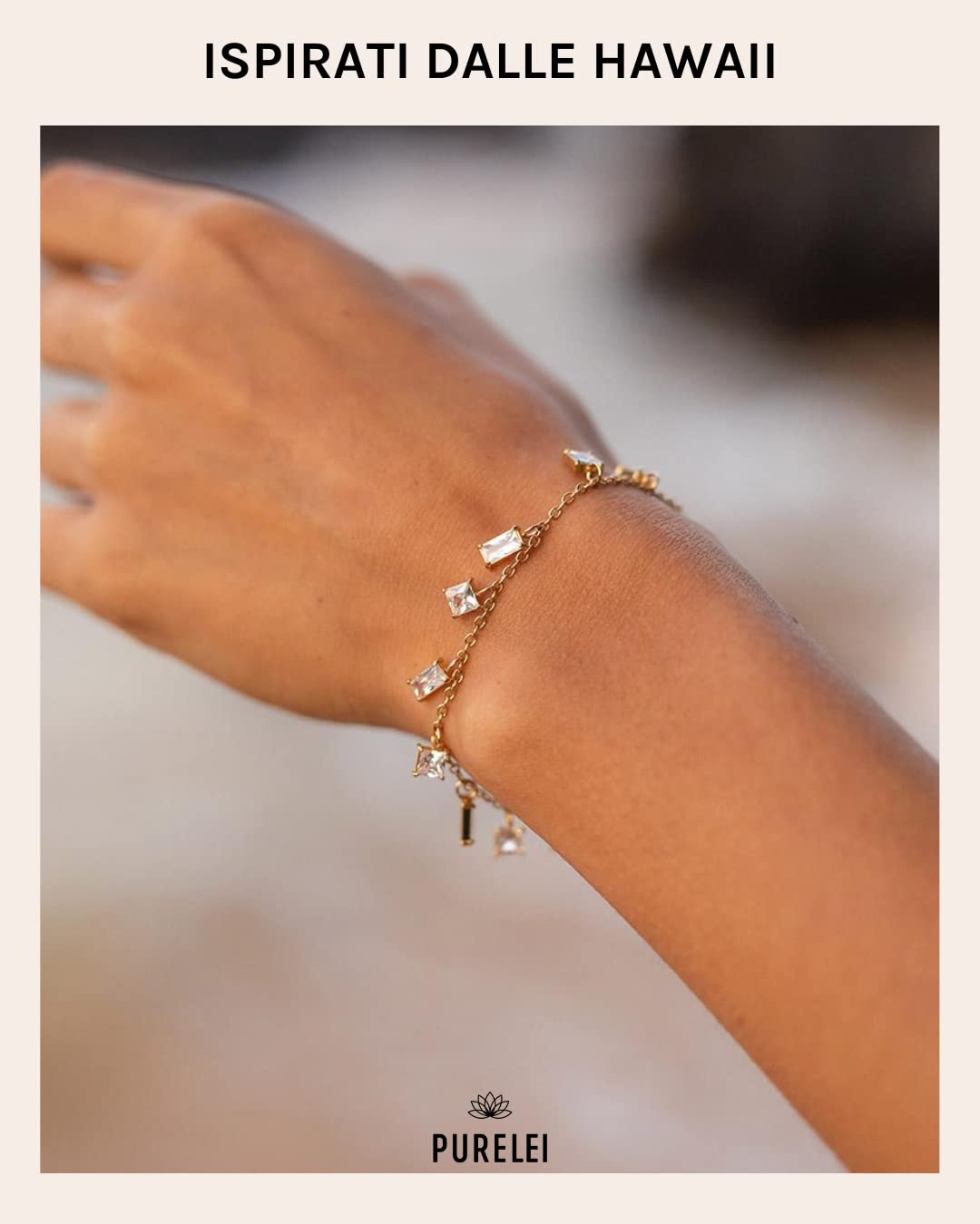 Purelei Bracciale Powder – Bracciale Donna elegante – Acciaio inossidabile – Lunghezza regolabile 16-19 cm – Ispirato dalle Hawaii e resistente all'acqua