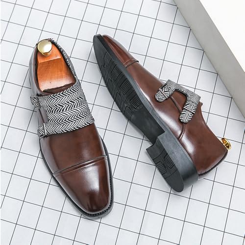 Santimon Men's Retro Leather Dress Shoes with Herringbone Strap Slip-On Cap Toe Loafers for Weddings, Parties & Business2
