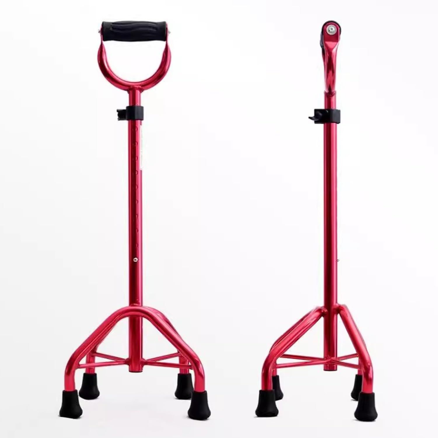 Bastón cuádruple para personas mayores, altura ajustable con base grande, bastón de estabilidad de aluminio ligero de 4 puntas, soporta hasta 160 kg