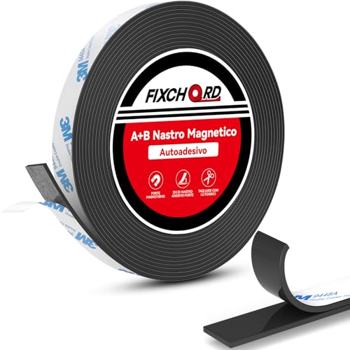 FIXCHORD Nastro Magnetico Autoadesivo, Banda Magnetica, Banda Magnetica Adesiva, Striscia Calamita per zanzariera, fai da te, tende da finestra, striscia magnetica 6m*15mm