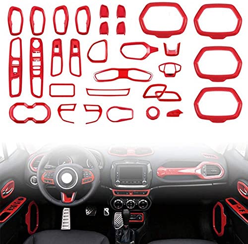 idain 31PCS/ Set Interior Trim Kit Car Interior Accessories Decoration Trim Kit for Jeep Renegade 2015-2018 (Red-01)