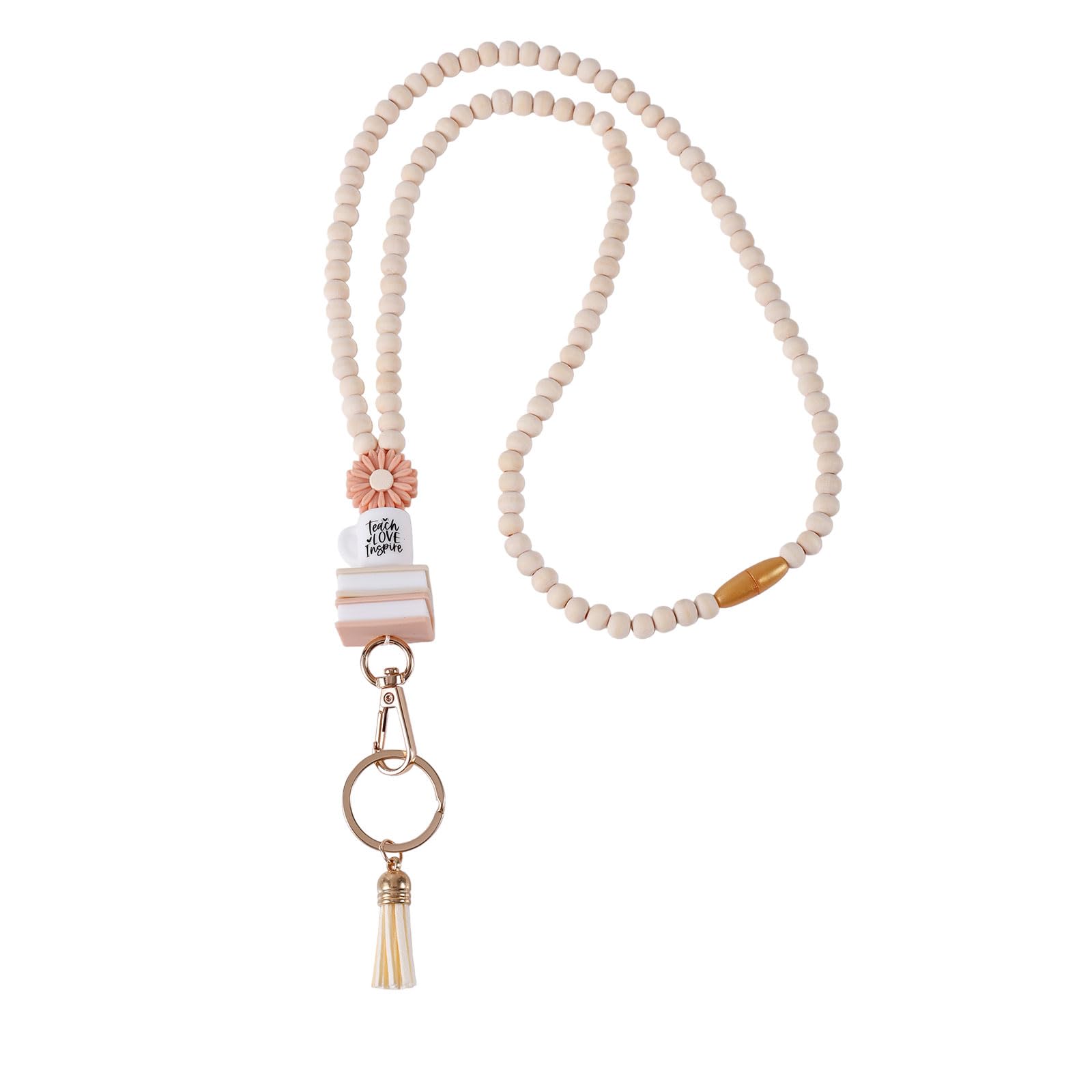 Cordón para Profesores con Porta Credencial, 49,5cm Margarita Cordón con Cuentas para Profesores para Credenciales de Identificación Llaves Estilo Bohemio Teacher Lanyard para Mujeres Tarjetas