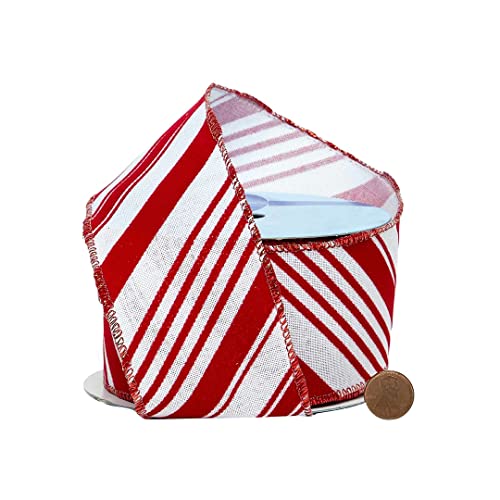 Image of GiftWrap Etc. Candy Cane Wired Christmas Ribbon - 2 1 /2 inch x 10 Yards, Red White Peppermint, Holiday, Garland, Gifts, Wrapping, Wreaths, Bows