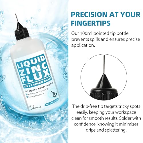 Image of Calvana 3.5oz Liquid Solder Flux for Stained Glass, Handy Soldering Flux, Stained Glass Paint Supplies Kit & Starter Tools, Pointed Tip Bottle, Ensures Precise Application, Gentle & Smoke-Free