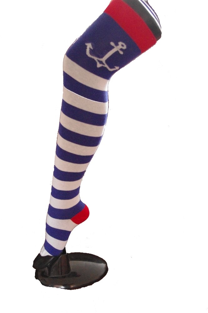 Fashion4legs Women's Blue And White Over Knee Socks With An Anchor