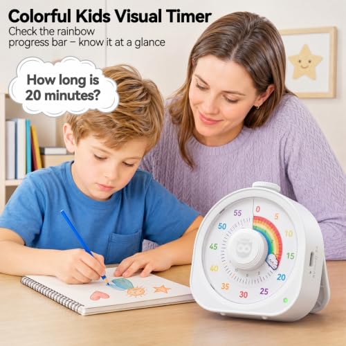 Image of Visual Timer for Kids 60Min /12H Dual Countdown Timers with Magnetic Sticker | Rechargeable Timer with Pomodoro Mode, ADHD Time Management Tool for Classroom Kitchen Office, Silent Operation