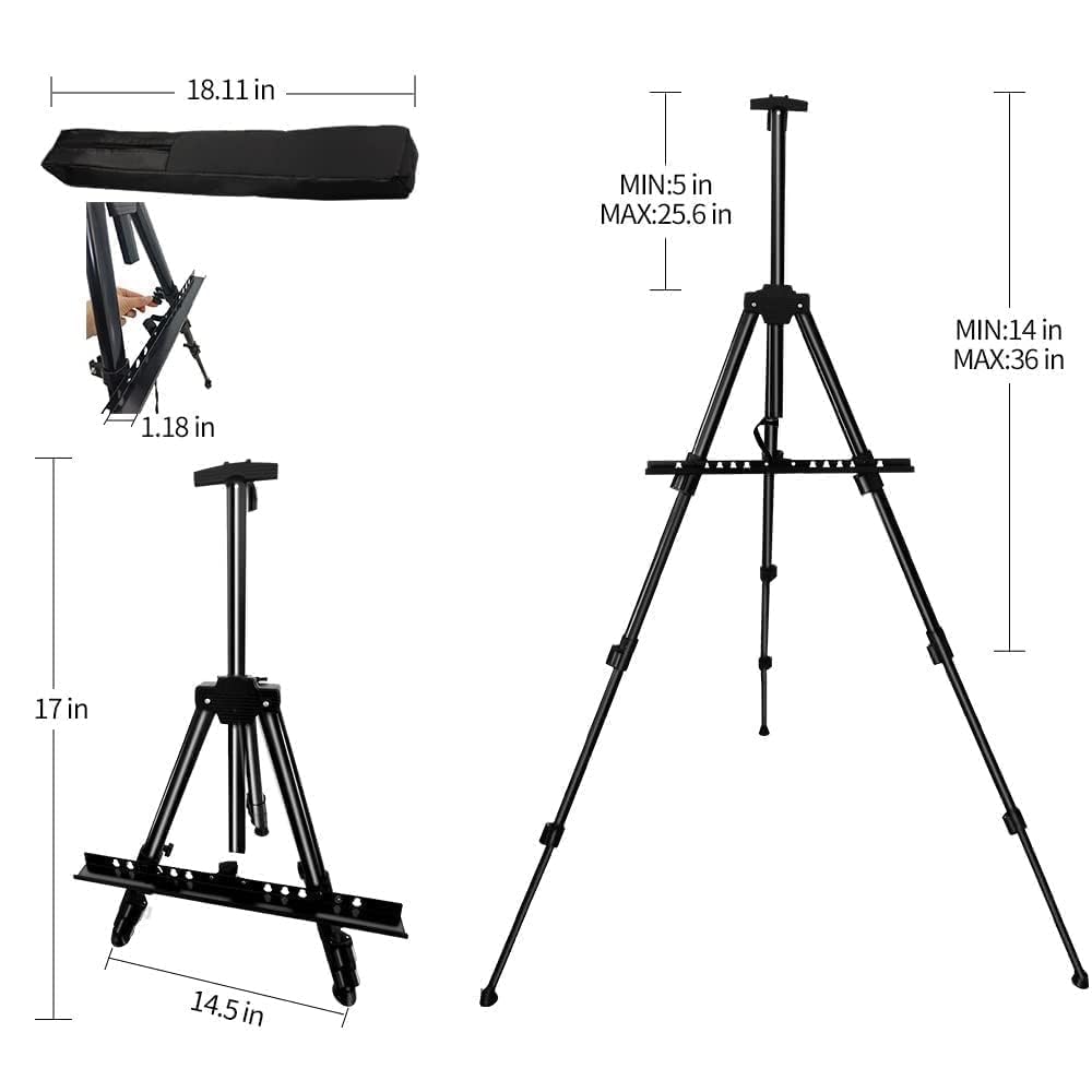 Stojak na sztalugę artystyczną, RRFTOK metalowy materiał, statyw, regulowana sztaluga do malowania płótna, wysokość od 40 do 168 cm, torba do przenoszenia do rysowania na blacie / podłodze i zabawy