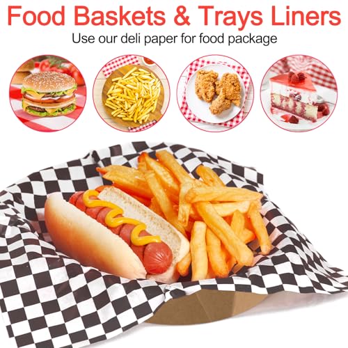 960 Pieces Deli Wax Paper Sheets 12 x 12 inches Checkered Sandwich Wrapping Paper Food Basket Liners for Food Serving, Party, Festival and Outdoors, Black - Thumbnail 4