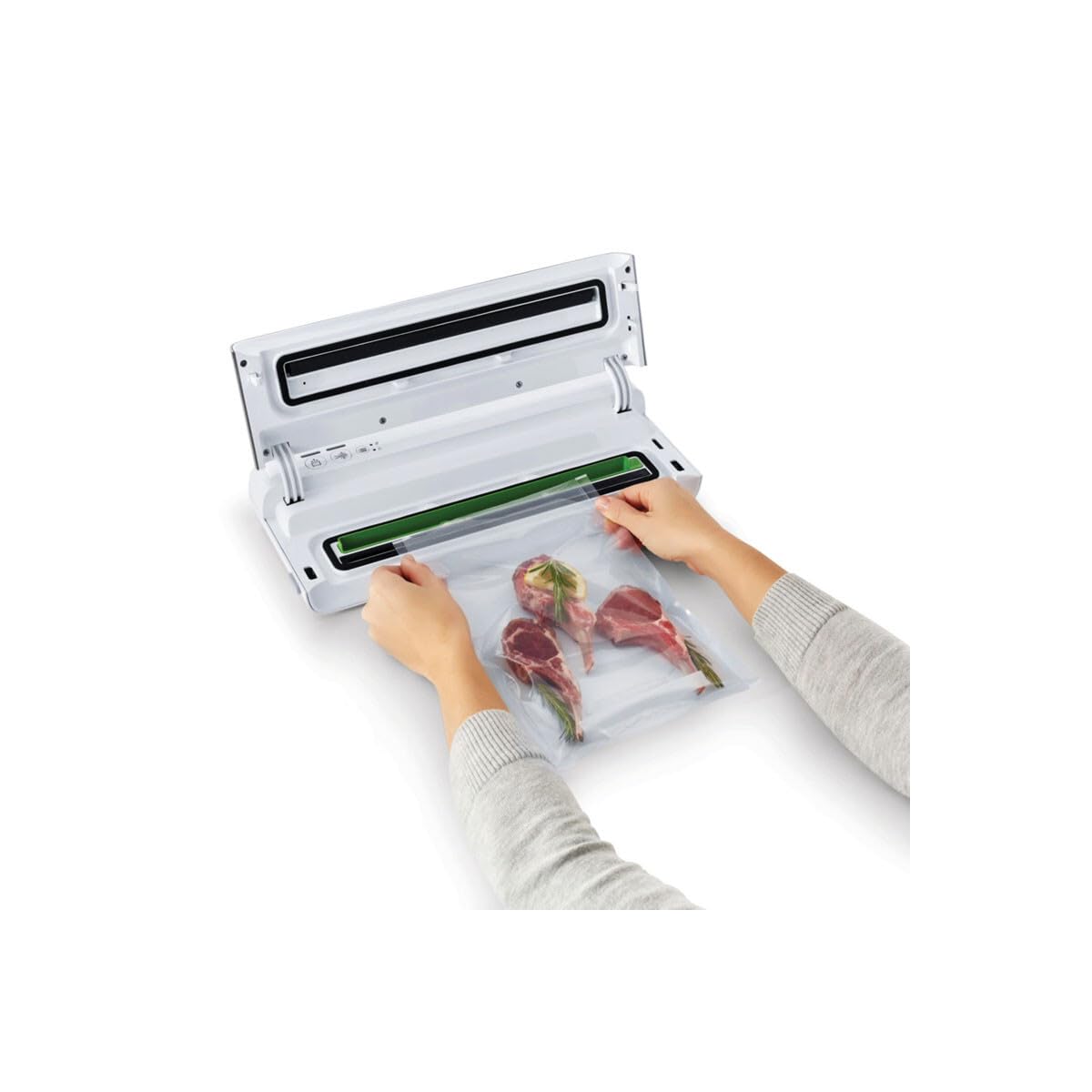 FoodSaver Machine Sous Vide Alimentaire Compacte avec Accessoire Portatif | 1 Rouleau et 4 Sacs Sous Vide Inclus | argent avec finition blanche [VS0100X]